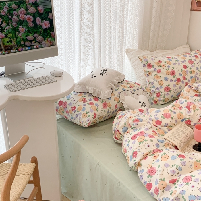 91家纺网 家纺一手货源 找家纺 昔可 2023新款全棉四件套 彩色水彩花花