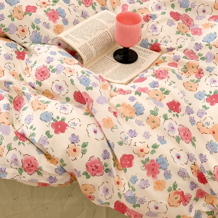 91家纺网 家纺一手货源 找家纺 昔可 2023新款全棉四件套 彩色水彩花花