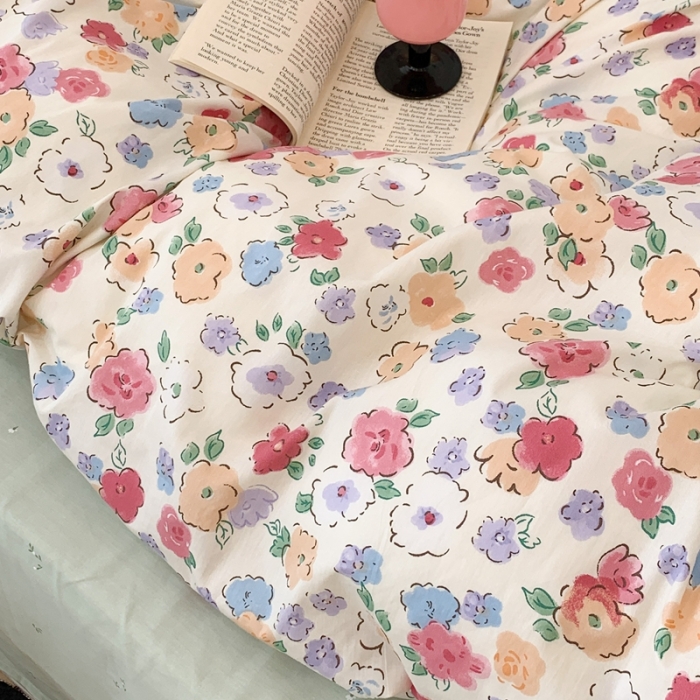 91家纺网 家纺一手货源 找家纺 昔可 2023新款全棉四件套 彩色水彩花花