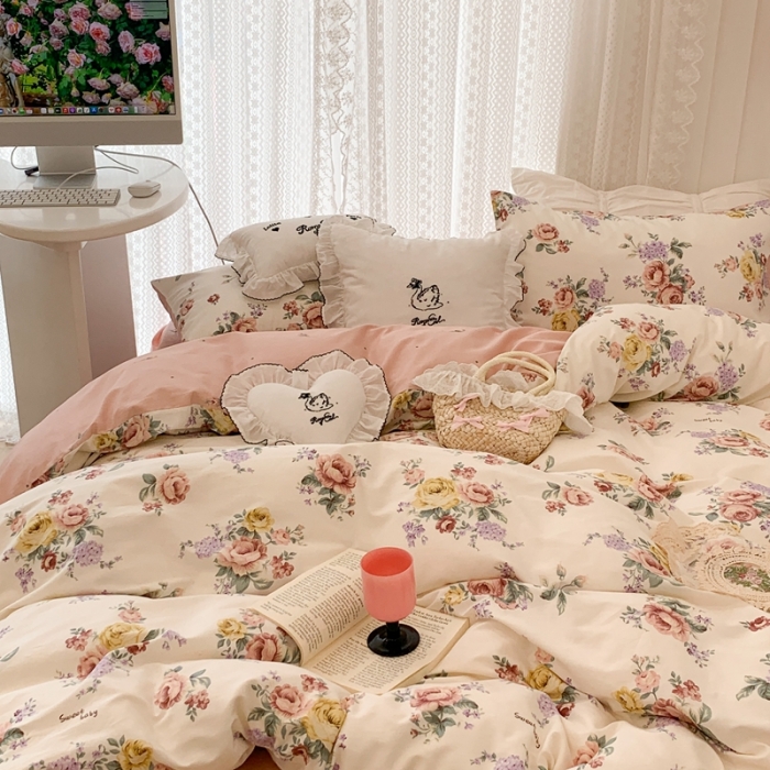 91家纺网 家纺一手货源 找家纺 昔可 2023新款全棉四件套 春日蔷薇庄园