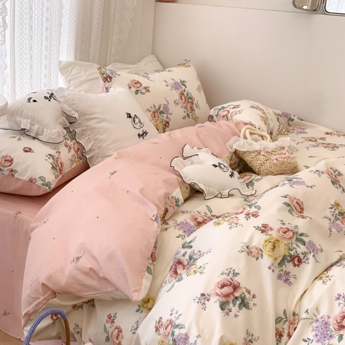 91家纺网 家纺一手货源 找家纺 昔可 2023新款全棉四件套 春日蔷薇庄园