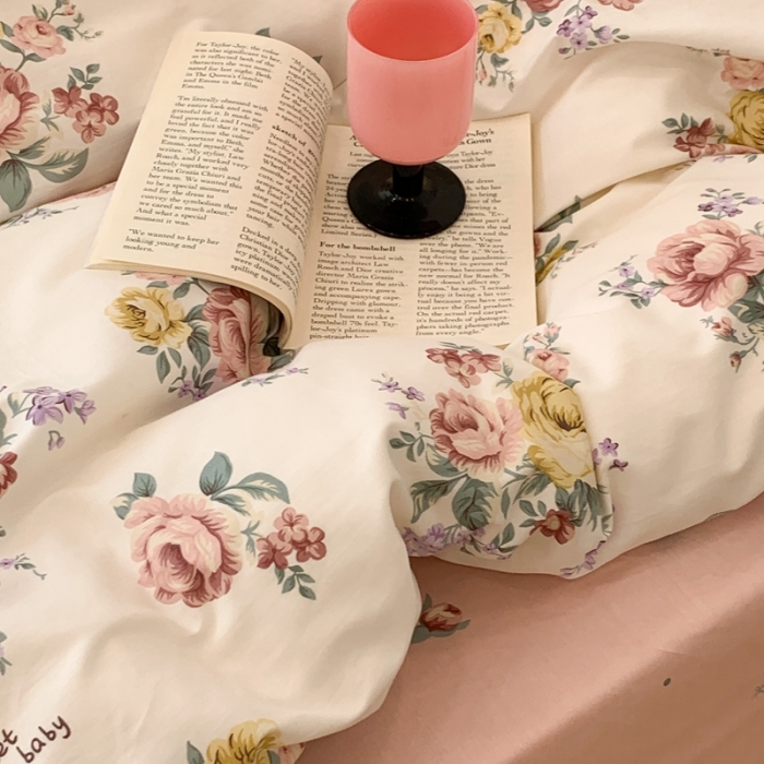 91家纺网 家纺一手货源 找家纺 昔可 2023新款全棉四件套 春日蔷薇庄园