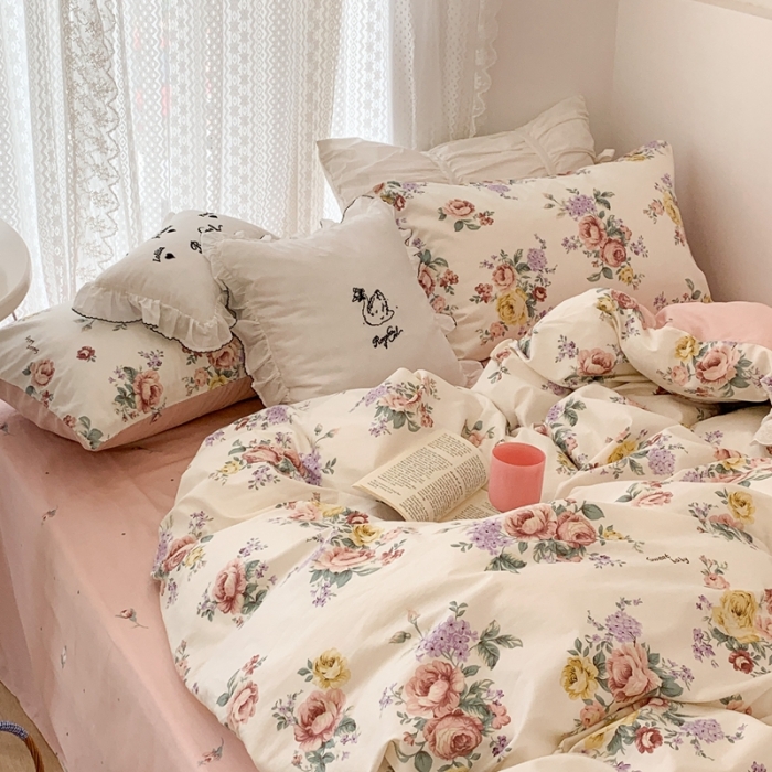 91家纺网 家纺一手货源 找家纺 昔可 2023新款全棉四件套 春日蔷薇庄园