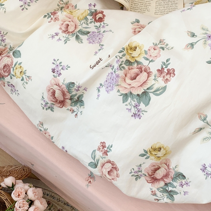 91家纺网 家纺一手货源 找家纺 昔可 2023新款全棉四件套 春日蔷薇庄园