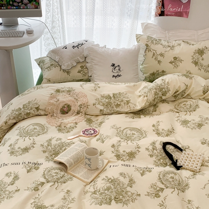 91家纺网 家纺一手货源 找家纺 昔可 2023新款全棉四件套 复古法式花园