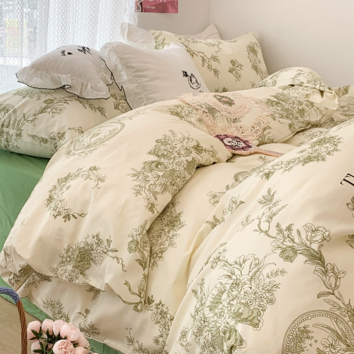 91家纺网 家纺一手货源 找家纺 昔可 2023新款全棉四件套 复古法式花园