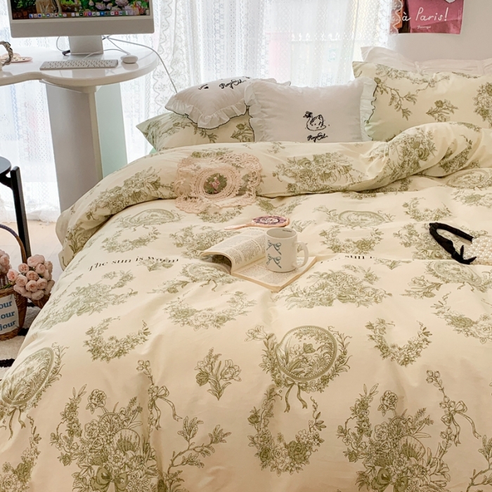 91家纺网 家纺一手货源 找家纺 昔可 2023新款全棉四件套 复古法式花园