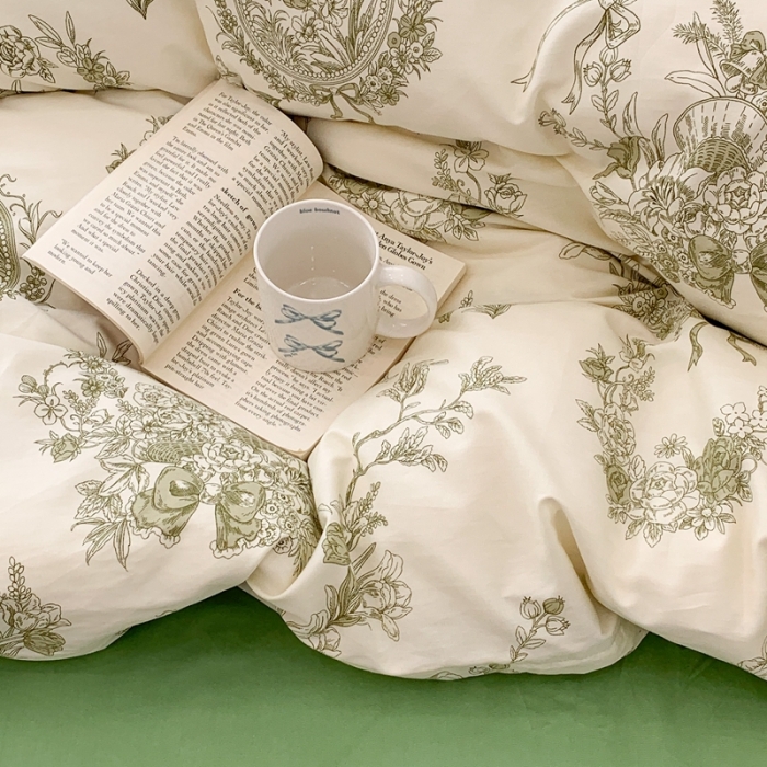 91家纺网 家纺一手货源 找家纺 昔可 2023新款全棉四件套 复古法式花园