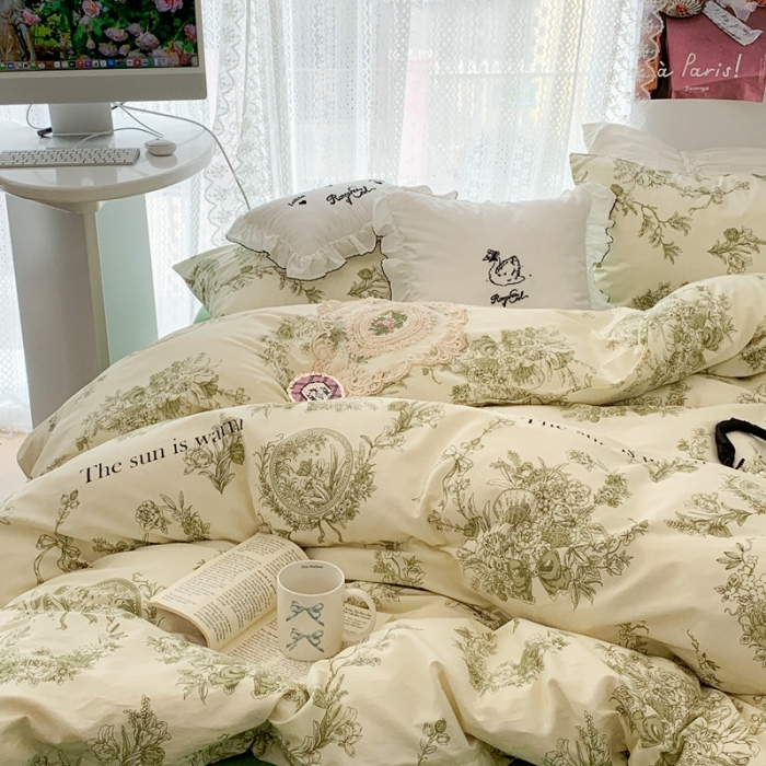 91家纺网 家纺一手货源 找家纺 昔可 2023新款全棉四件套 复古法式花园