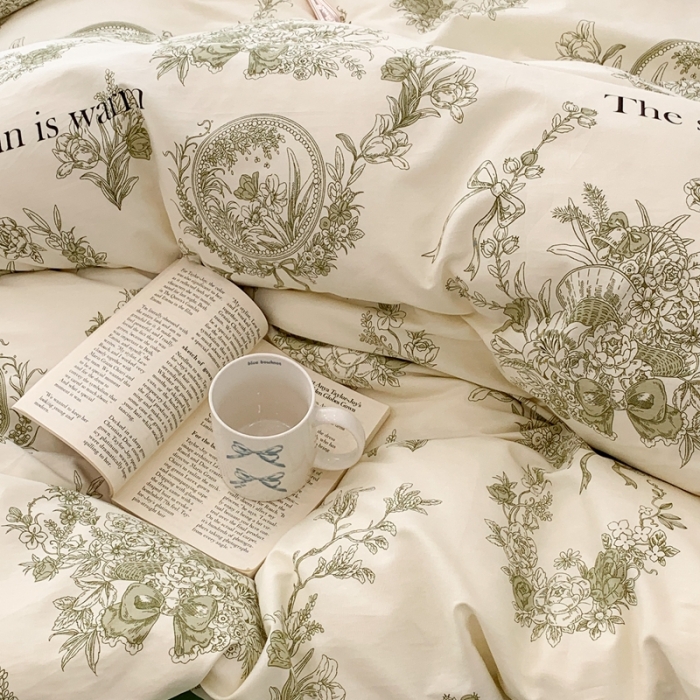 91家纺网 家纺一手货源 找家纺 昔可 2023新款全棉四件套 复古法式花园