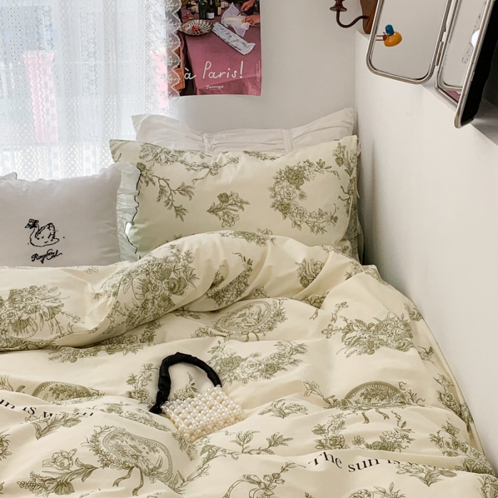 91家纺网 家纺一手货源 找家纺 昔可 2023新款全棉四件套 复古法式花园