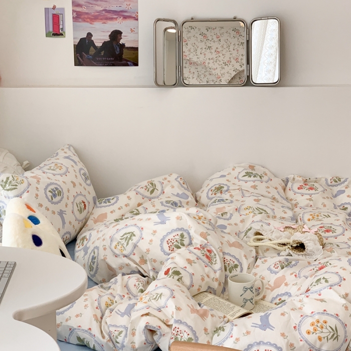 91家纺网 家纺一手货源 找家纺 昔可 2023新款全棉四件套 圈圈碎花兔子