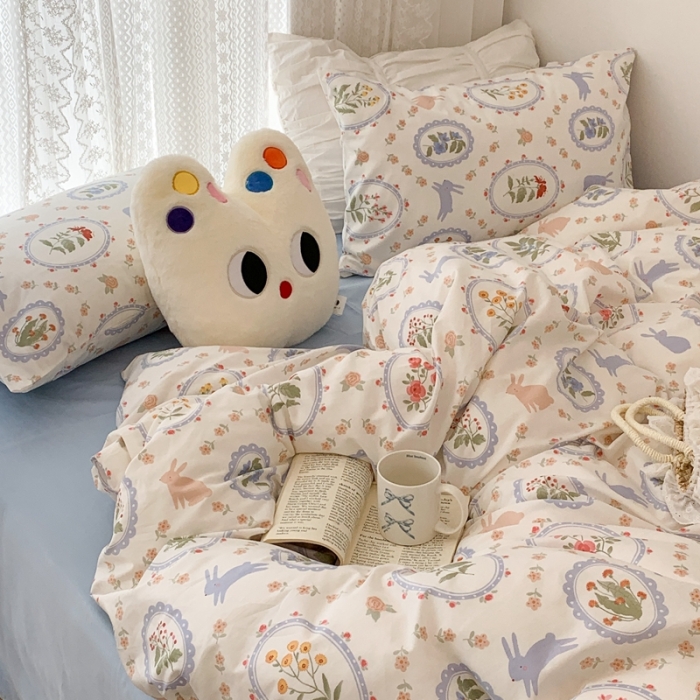 91家纺网 家纺一手货源 找家纺 昔可 2023新款全棉四件套 圈圈碎花兔子