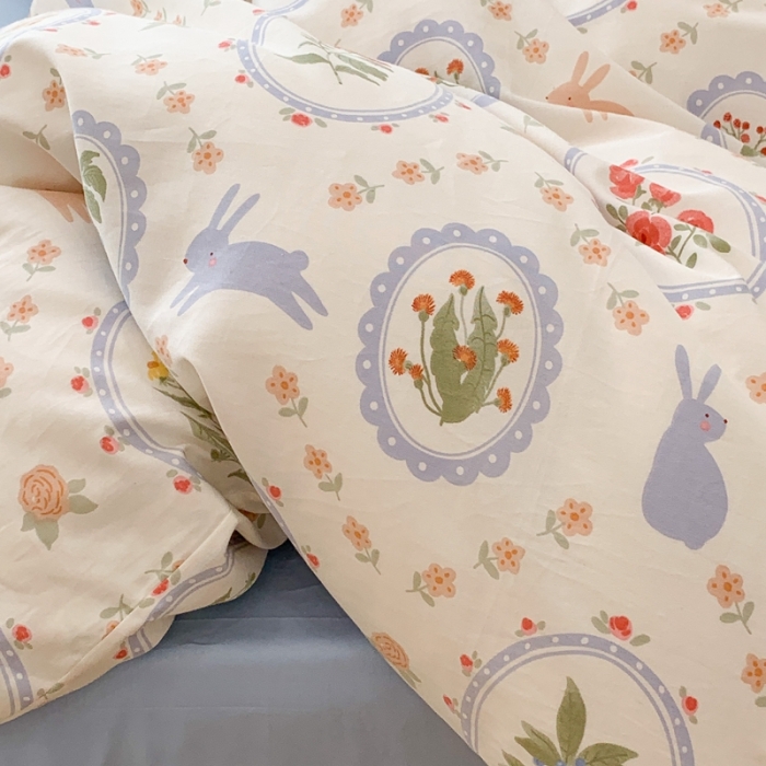 91家纺网 家纺一手货源 找家纺 昔可 2023新款全棉四件套 圈圈碎花兔子