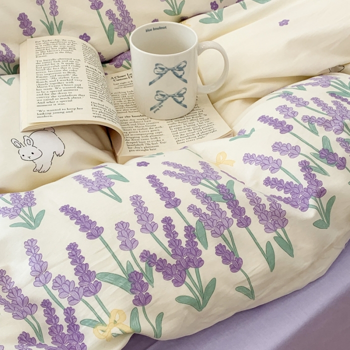 91家纺网 家纺一手货源 找家纺 昔可 2023新款全棉四件套 紫色薰衣草兔