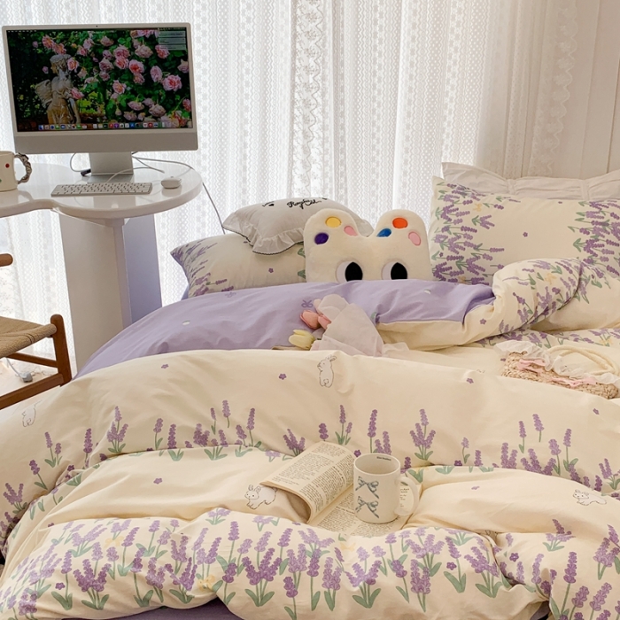 91家纺网 家纺一手货源 找家纺 昔可 2023新款全棉四件套 紫色薰衣草兔
