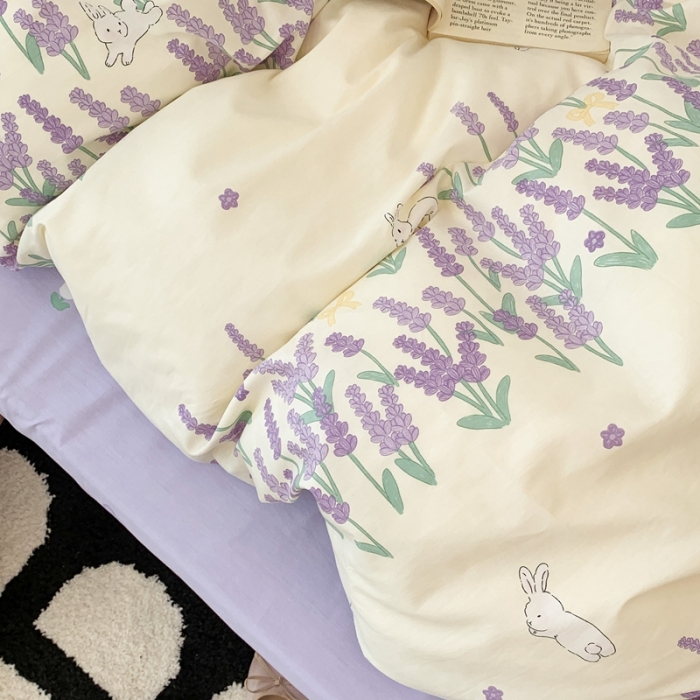 91家纺网 家纺一手货源 找家纺 昔可 2023新款全棉四件套 紫色薰衣草兔