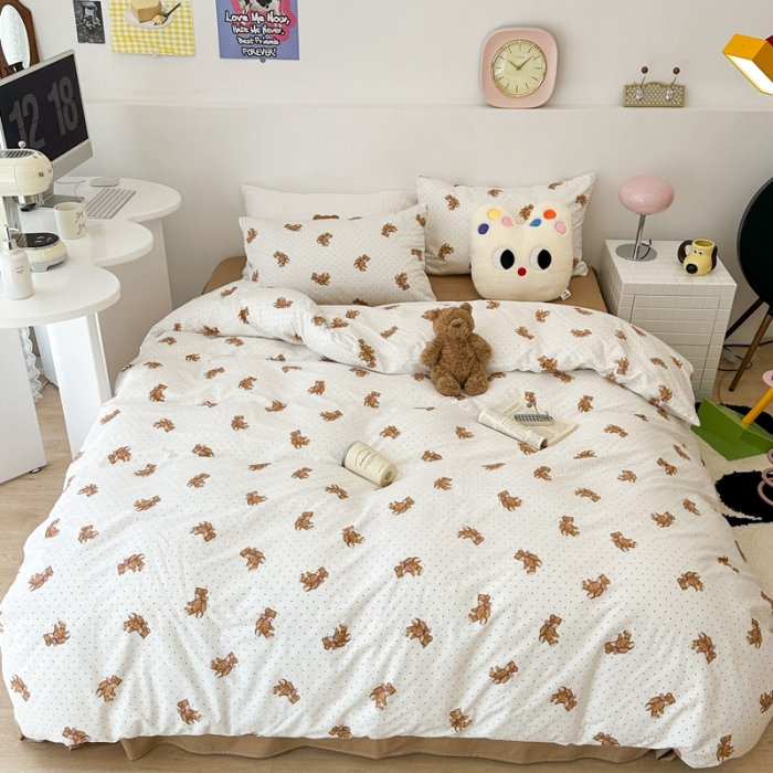 91家纺网 家纺一手货源 找家纺 昔可 2023新款全棉四件套 波点小熊崽