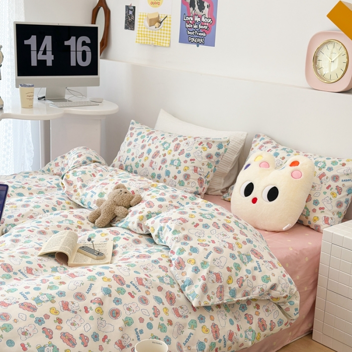 91家纺网 家纺一手货源 找家纺 昔可 2023新款全棉四件套 萌萌兔熊