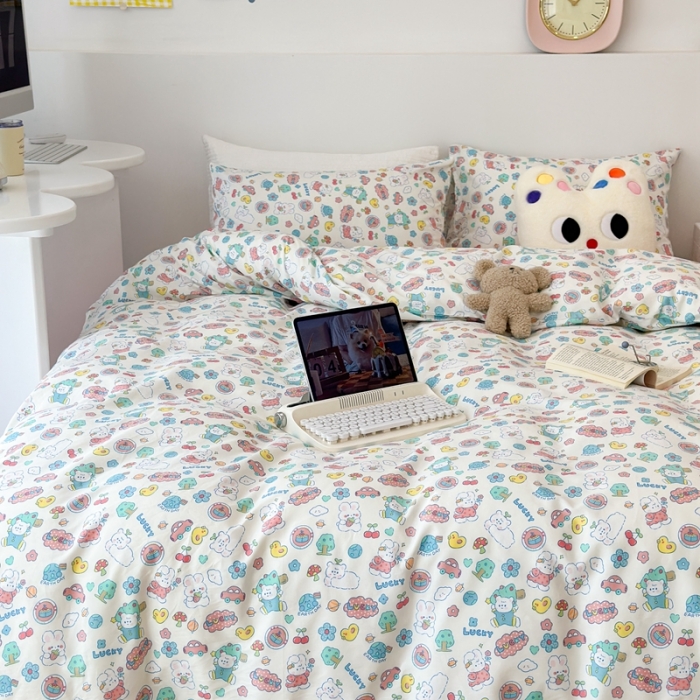 91家纺网 家纺一手货源 找家纺 昔可 2023新款全棉四件套 萌萌兔熊