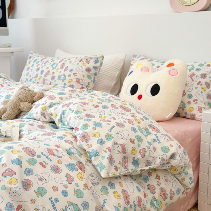 91家纺网 家纺一手货源 找家纺 昔可 2023新款全棉四件套 萌萌兔熊