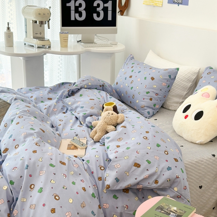 91家纺网 家纺一手货源 找家纺 昔可 2023新款全棉四件套 小小动物乐园