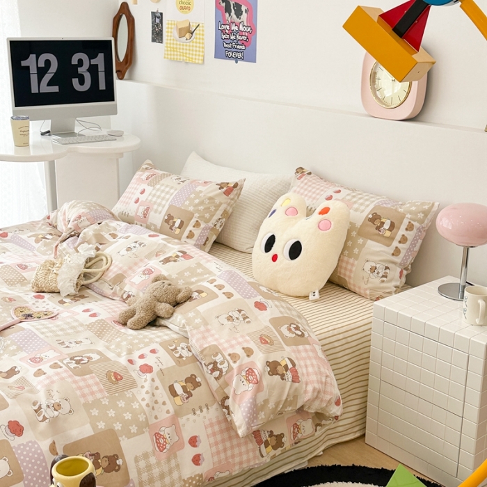 91家纺网 家纺一手货源 找家纺 昔可 2023新款全棉四件套 小熊面包师