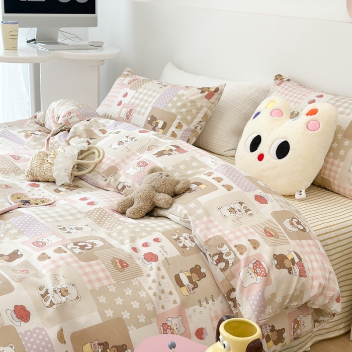 91家纺网 家纺一手货源 找家纺 昔可 2023新款全棉四件套 小熊面包师