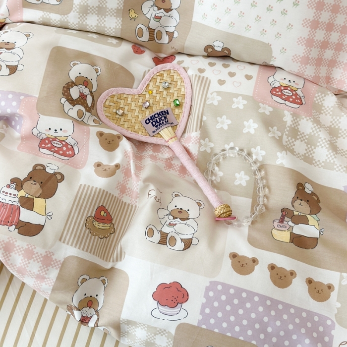 91家纺网 家纺一手货源 找家纺 昔可 2023新款全棉四件套 小熊面包师