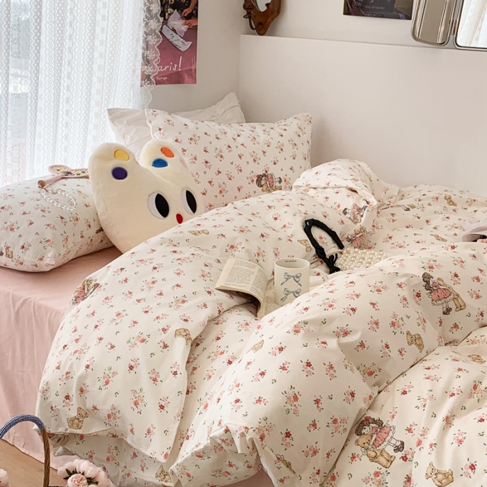 91家纺网 家纺一手货源 找家纺 昔可 2023新款全棉四件套 熊熊女孩