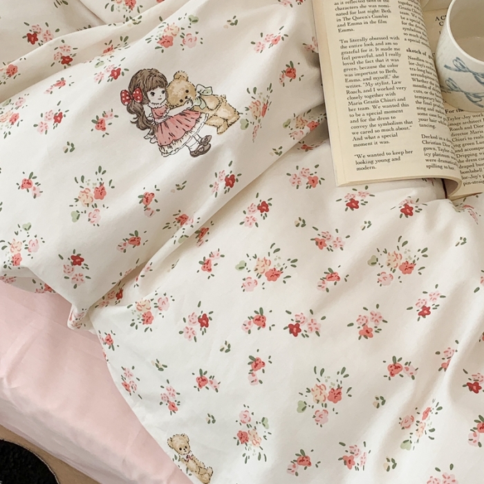 91家纺网 家纺一手货源 找家纺 昔可 2023新款全棉四件套 熊熊女孩