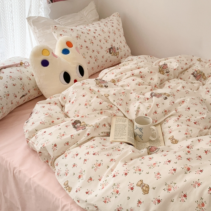 91家纺网 家纺一手货源 找家纺 昔可 2023新款全棉四件套 熊熊女孩