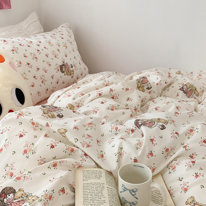 91家纺网 家纺一手货源 找家纺 昔可 2023新款全棉四件套 熊熊女孩