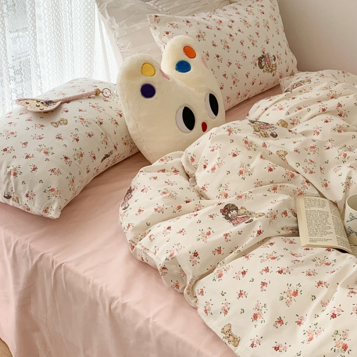 91家纺网 家纺一手货源 找家纺 昔可 2023新款全棉四件套 熊熊女孩