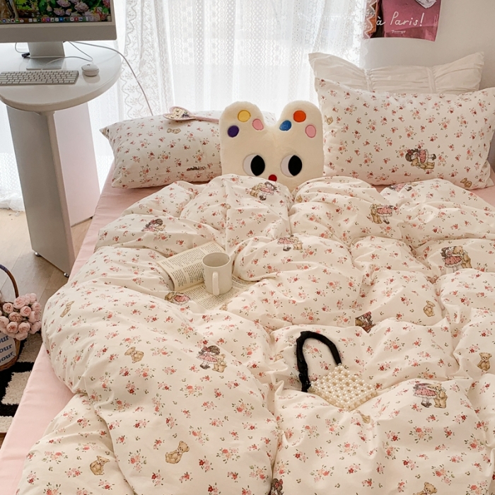 91家纺网 家纺一手货源 找家纺 昔可 2023新款全棉四件套 熊熊女孩