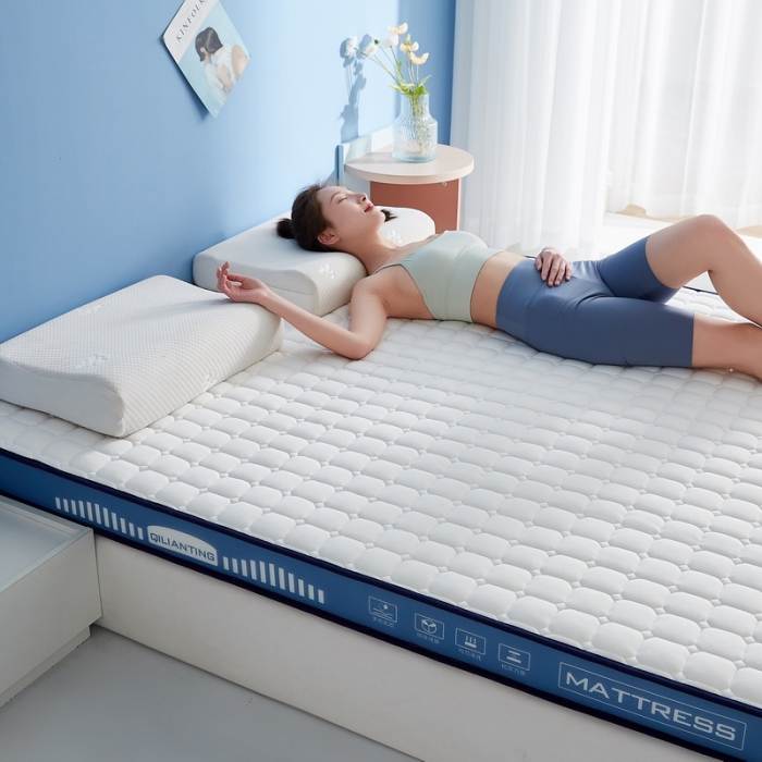 91家纺网 家纺一手货源 找家纺 祁恋婷 2023新款A类牛奶丝乳胶记忆棉床垫【床垫遮盖物】 几何-海因蓝