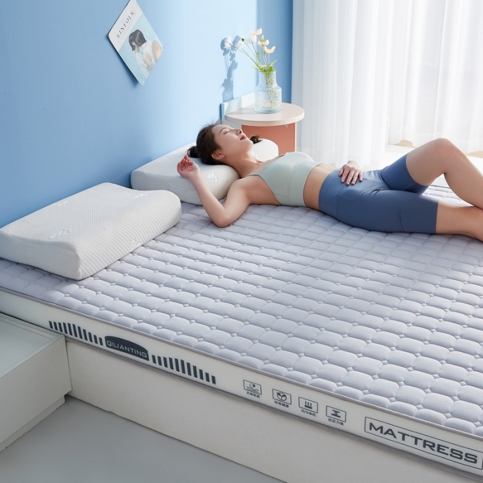 91家纺网 家纺一手货源 找家纺 祁恋婷 2023新款A类牛奶丝乳胶记忆棉床垫【床垫遮盖物】 几何-烟墨灰