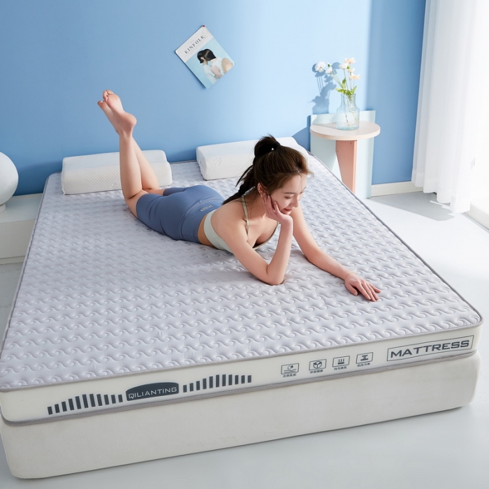 91家纺网 家纺一手货源 找家纺 祁恋婷 2023新款A类牛奶丝乳胶记忆棉床垫【床垫遮盖物】 水波-烟墨灰