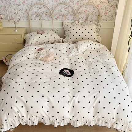 91家纺网 家纺一手货源 找家纺 昔可 2023新款复古波点花边系列四件套 白底波点