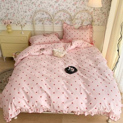 91家纺网 家纺一手货源 找家纺 昔可 2023新款复古波点花边系列四件套 粉红波点