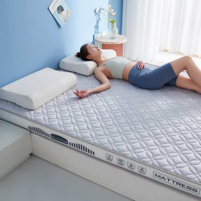 91家纺网 家纺一手货源 找家纺 祁恋婷 2023新款A类牛奶丝乳胶记忆棉床垫【床垫遮盖物】 四叶-烟墨灰