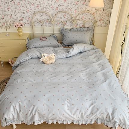 91家纺网 家纺一手货源 找家纺 昔可 2023新款复古波点花边系列四件套 蓝底波点
