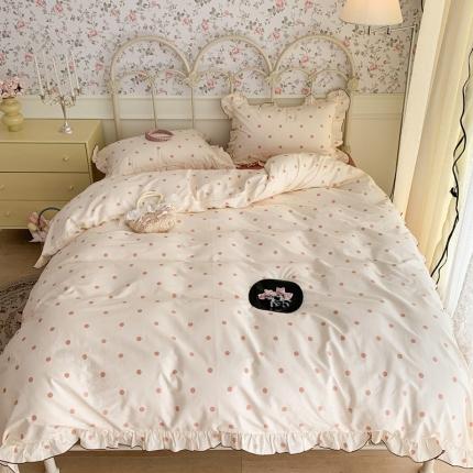 91家纺网 家纺一手货源 找家纺 昔可 2023新款复古波点花边系列四件套 米粉波点