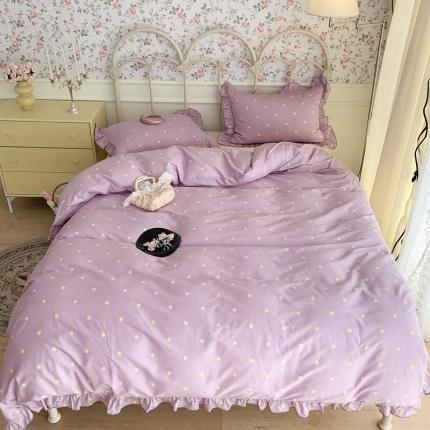 91家纺网 家纺一手货源 找家纺 昔可 2023新款复古波点花边系列四件套 紫底波点