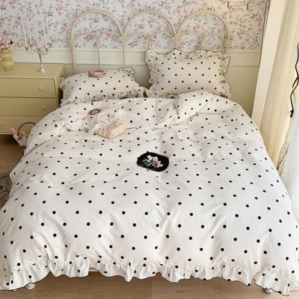 昔可 2023新款复古波点花边系列四件套 白底波点