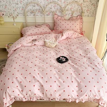 昔可 2023新款复古波点花边系列四件套 粉红波点