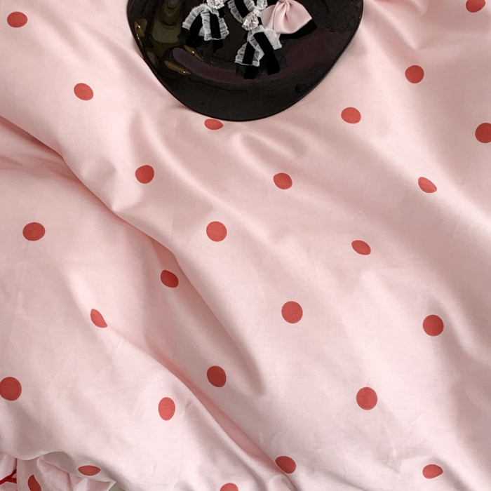 91家纺网 家纺一手货源 找家纺 昔可 2023新款复古波点花边系列四件套 粉红波点