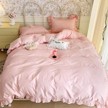 昔可 2023新款复古波点花边系列四件套 粉玉波点