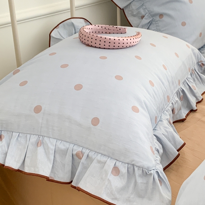 91家纺网 家纺一手货源 找家纺 昔可 2023新款复古波点花边系列四件套 蓝底波点