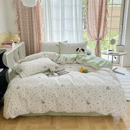 雅居纺 2023新款13070全棉印花四件套 花丛小兔